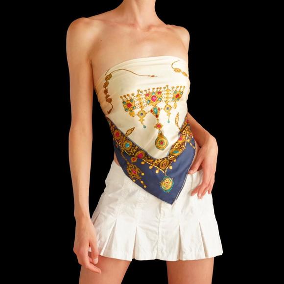 Vintage 80s/90s jewel print hand rolled square silk scarf - Picture 4 of 6